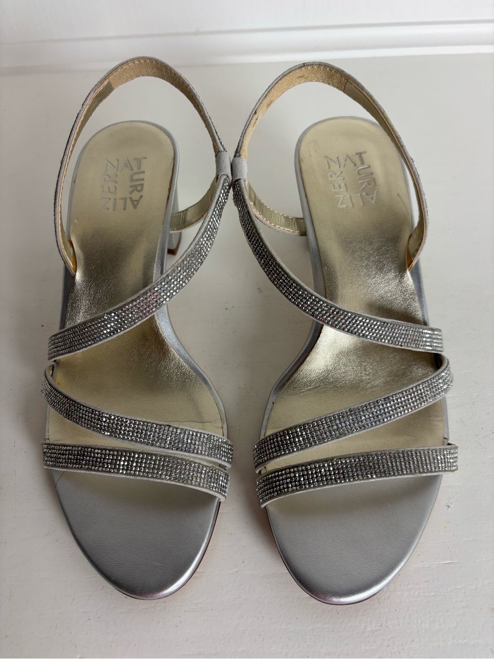 Naturalizer Silver Rhinestone Strappy Slingback Heels